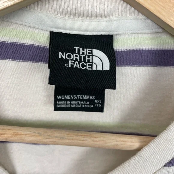 The North Face Short Sleeve Pulover Boxy Striped Cream Purple Women's XL T-Shirt - Picture 9 of 9